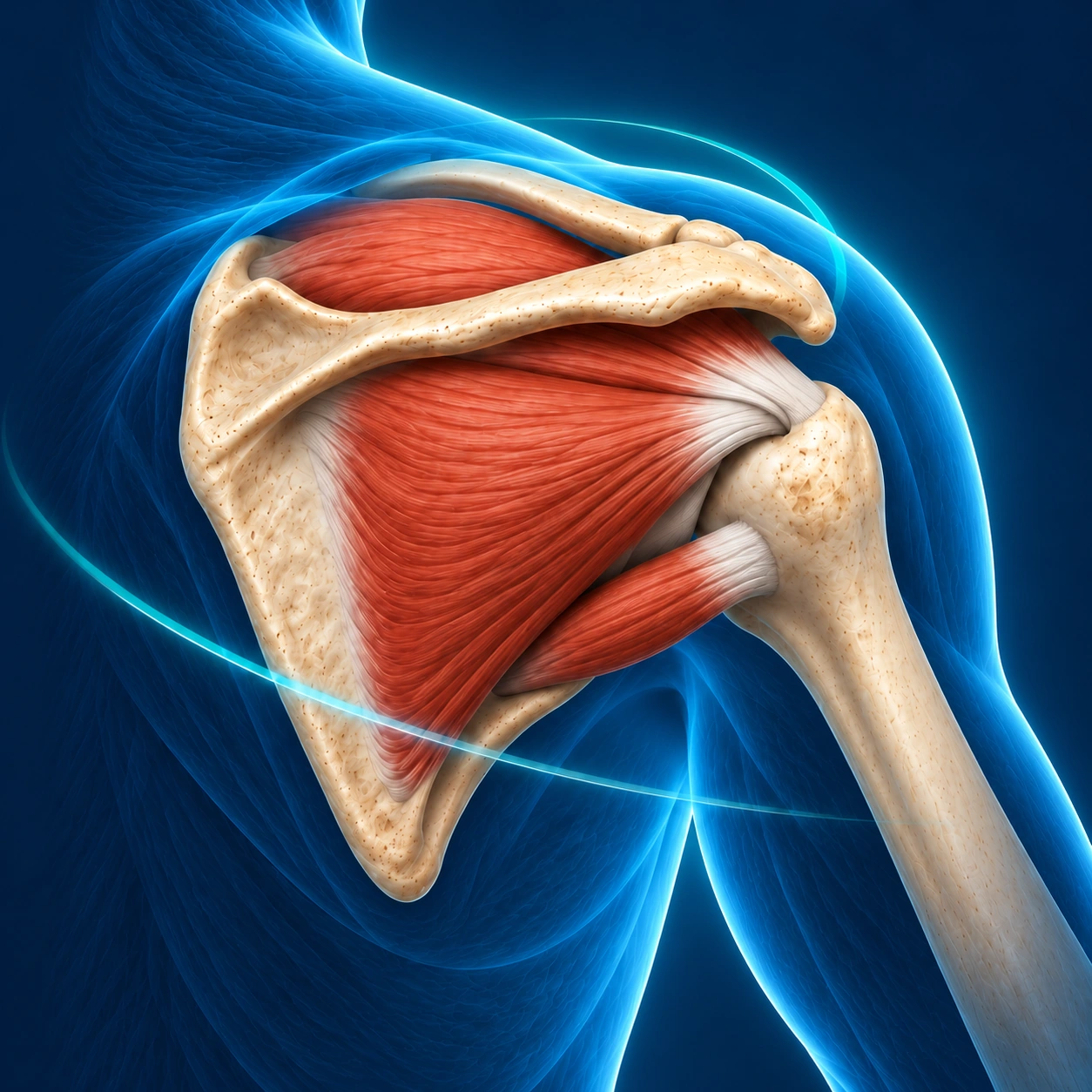 Illustration de l’épaule droite en vue postérieure, avec les muscles de la coiffe des rotateurs